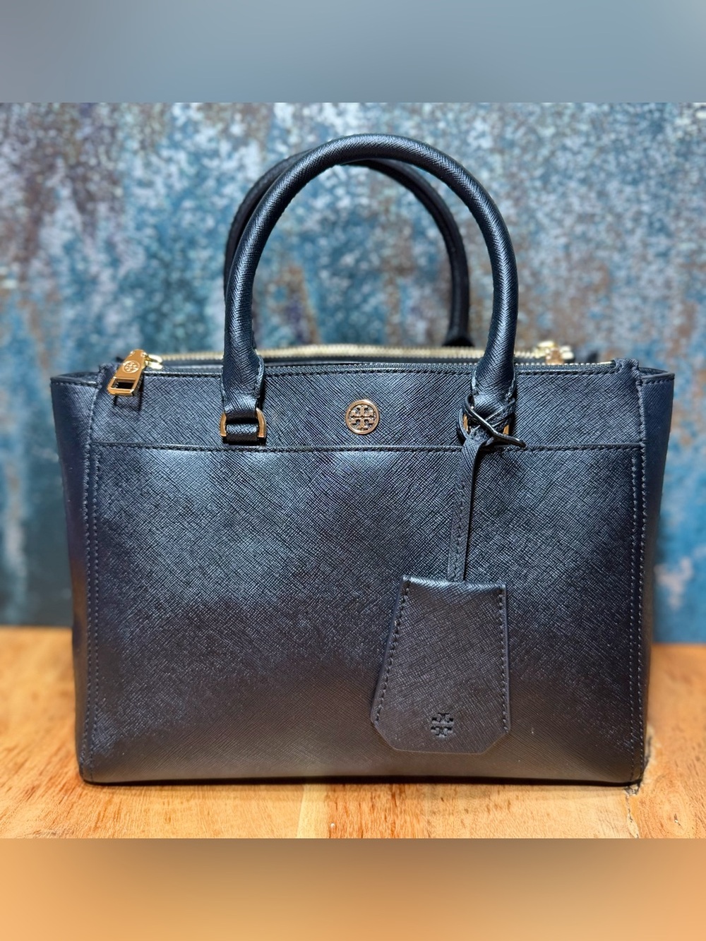 Tory Burch Classic Robinson Micro Double-Zip Satchel Black Saffiano Leather